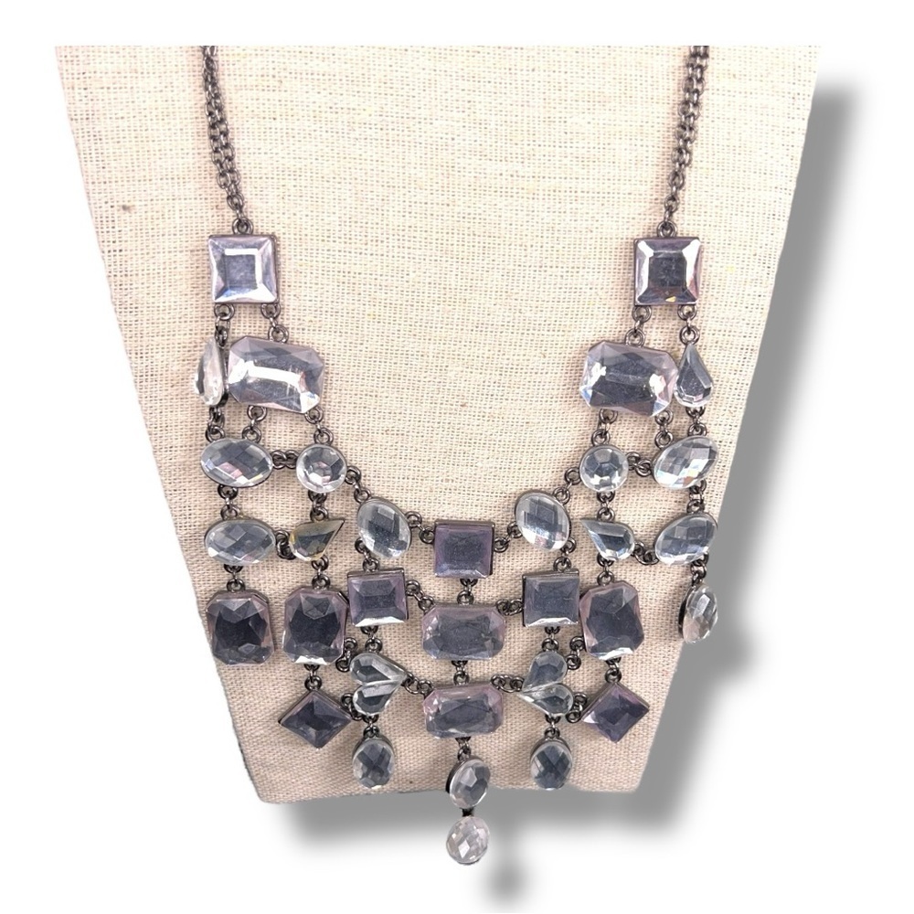 Silver Chain Layered Gem Style Necklace Statement Event Party Cocktail